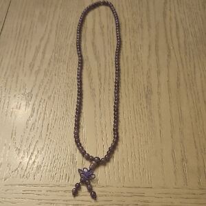 Amethyst Beaded Necklace with Butterfly Pendant